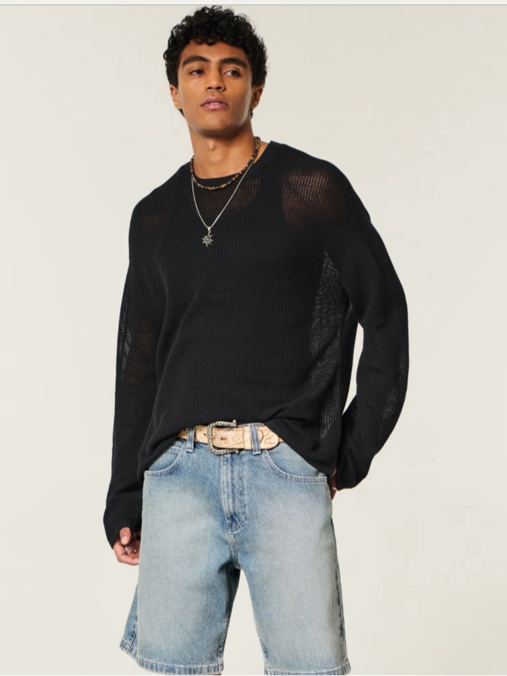Hollister Mens Boxy Crochet-Style Crew Sweater new without tags